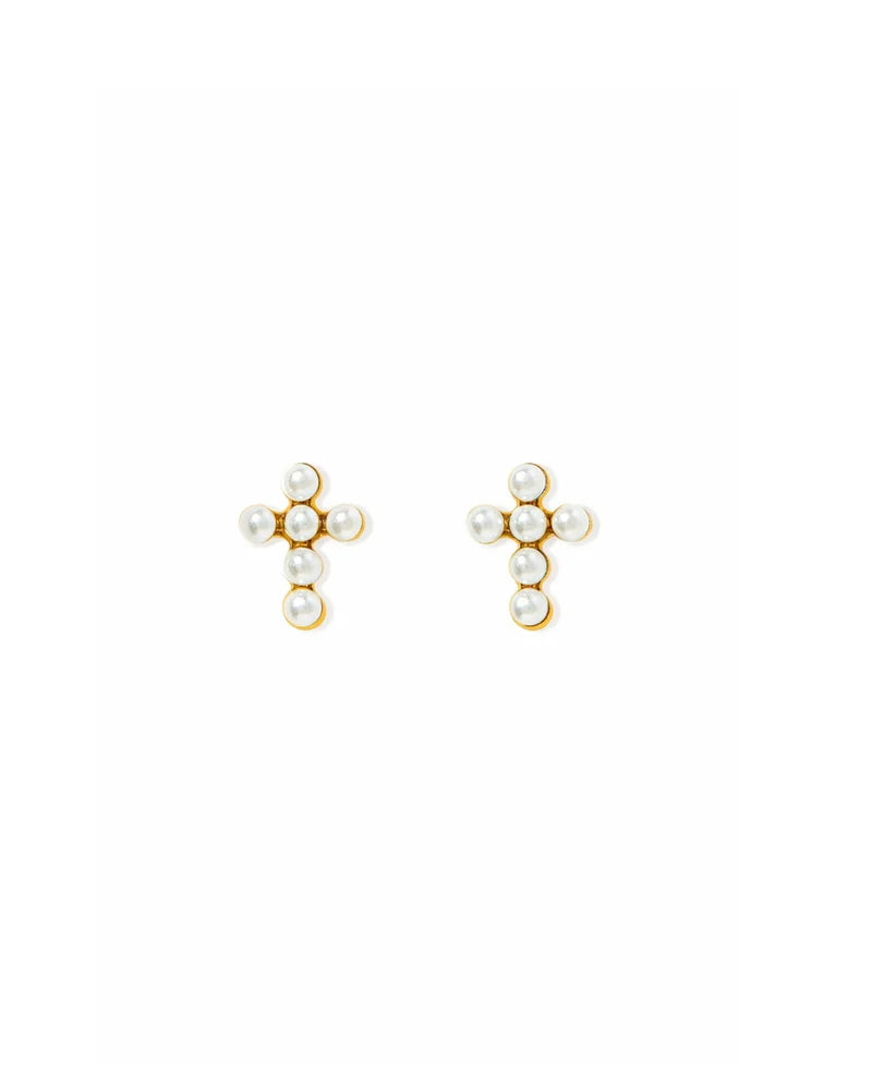 Screwback Stud Earrings - Clara Cross Pearl