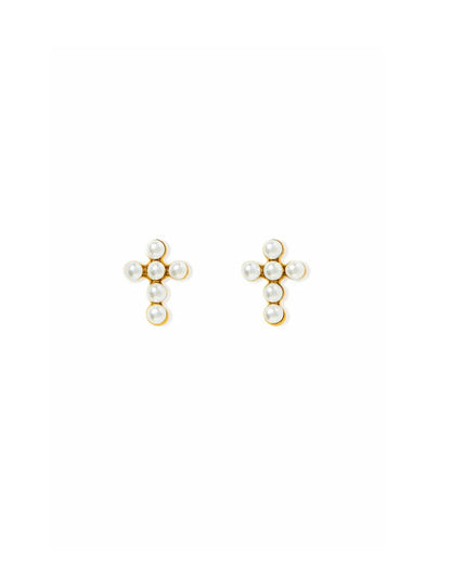 Screwback Stud Earrings - Clara Cross Pearl