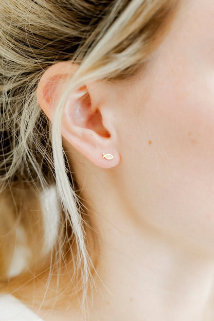 Screwback Stud Earrings - Ichthys Fish Gold