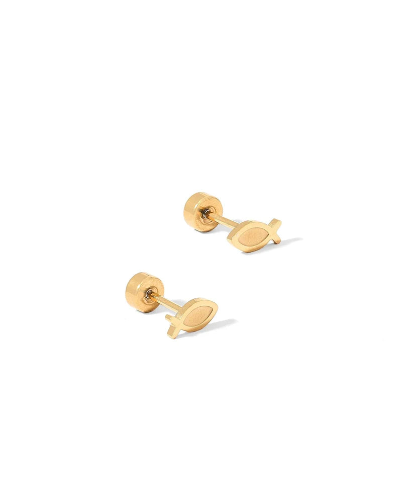 Screwback Stud Earrings - Ichthys Fish Gold