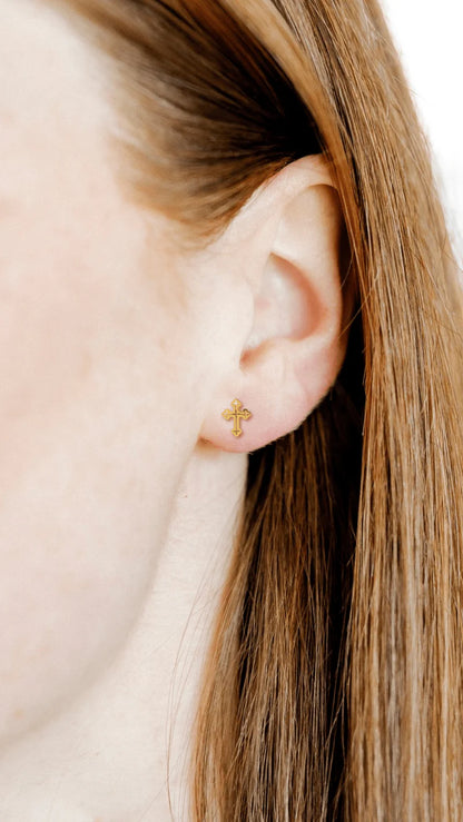 Screwback Stud Earrings - Latin Cross Gold
