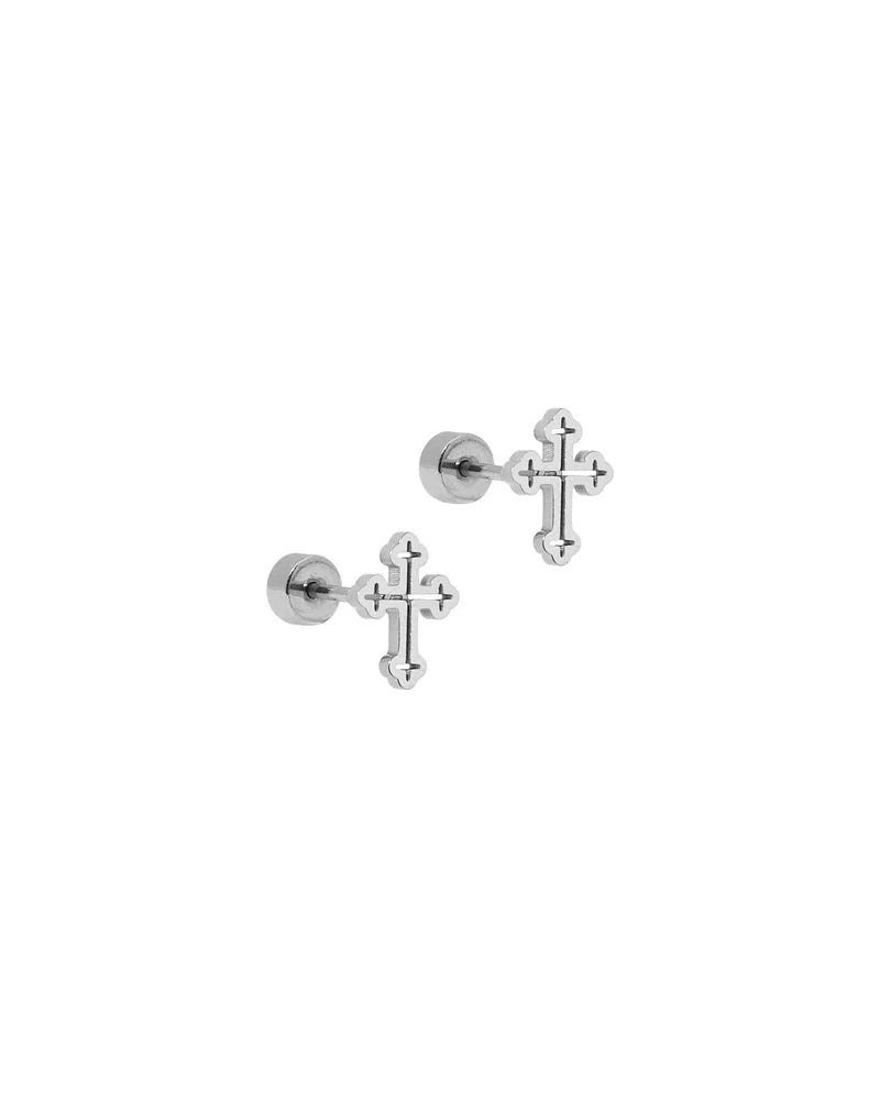 Screwback Stud Earrings - Latin Cross Silver