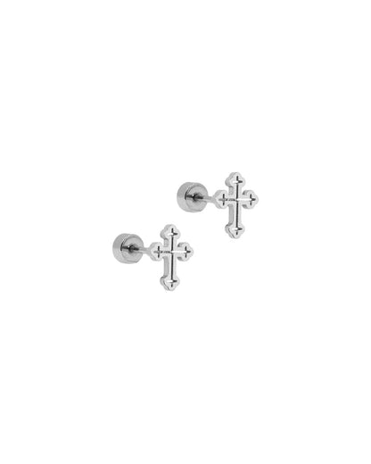 Screwback Stud Earrings - Latin Cross Silver