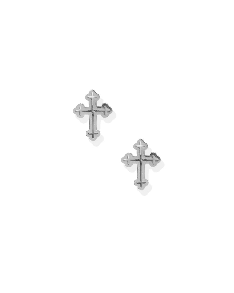 Screwback Stud Earrings - Latin Cross Silver