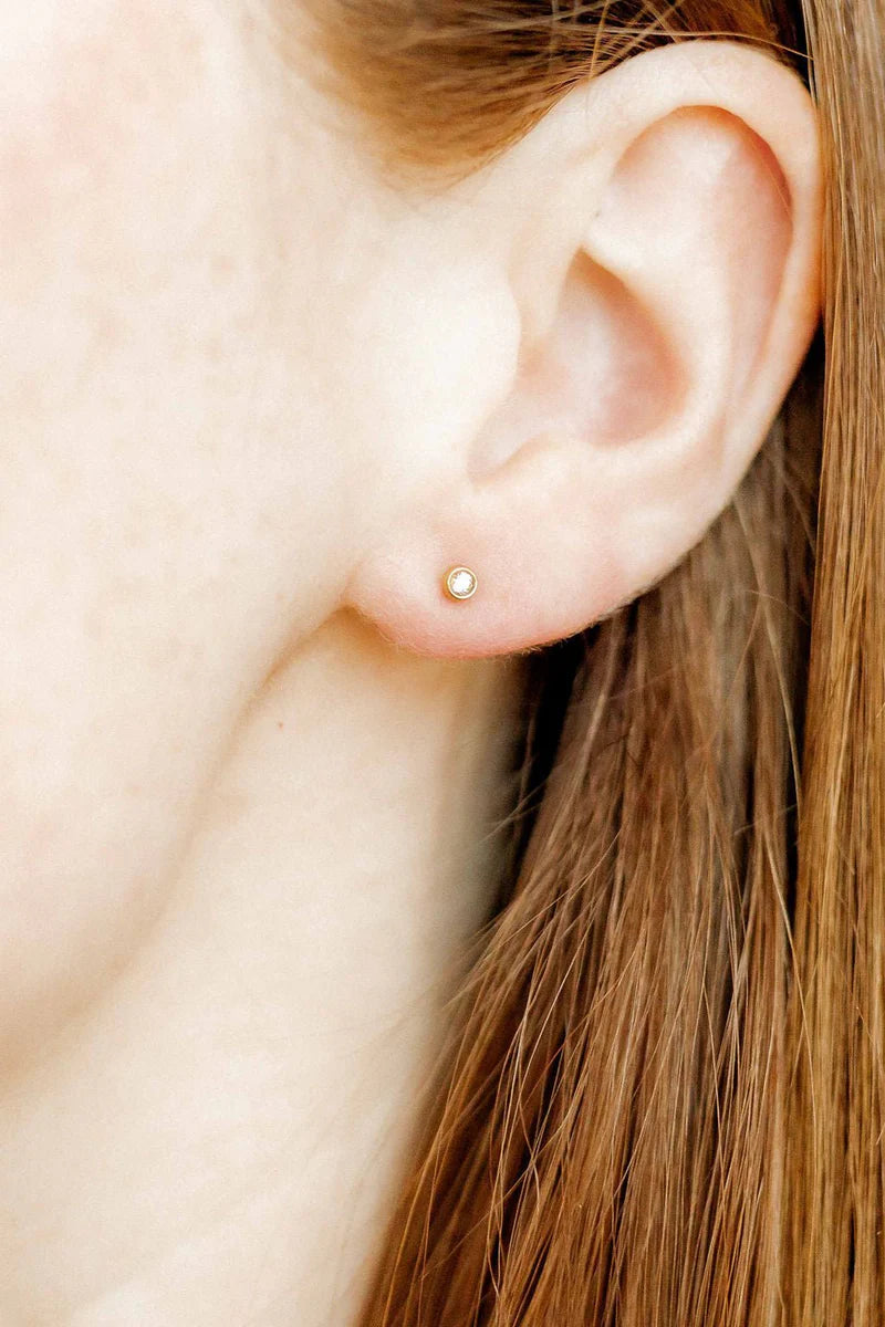Screwback Stud Earrings - Micro Cooper Clear Gold