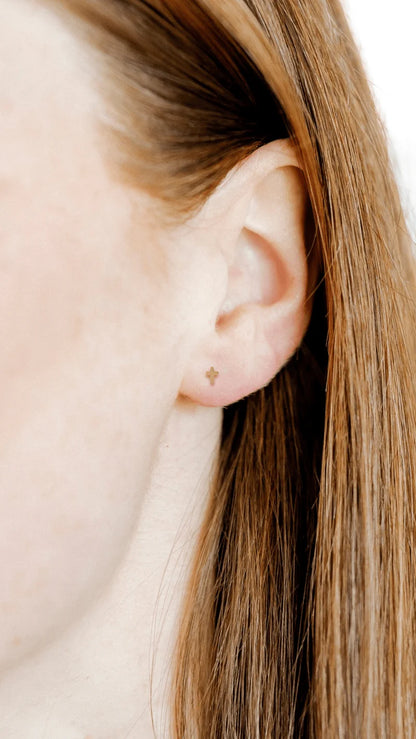 Screwback Stud Earrings - Micro Cross Gold