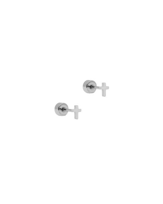 Screwback Stud Earrings - Micro Cross Silver