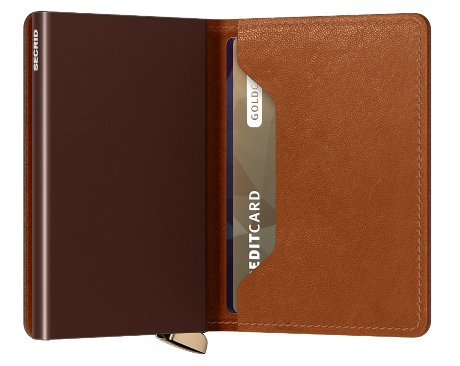 Premium Slimwallet Emboss Lines - Cognac