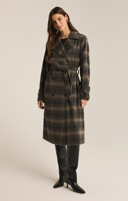 Jackie Plaid Trench - Latte