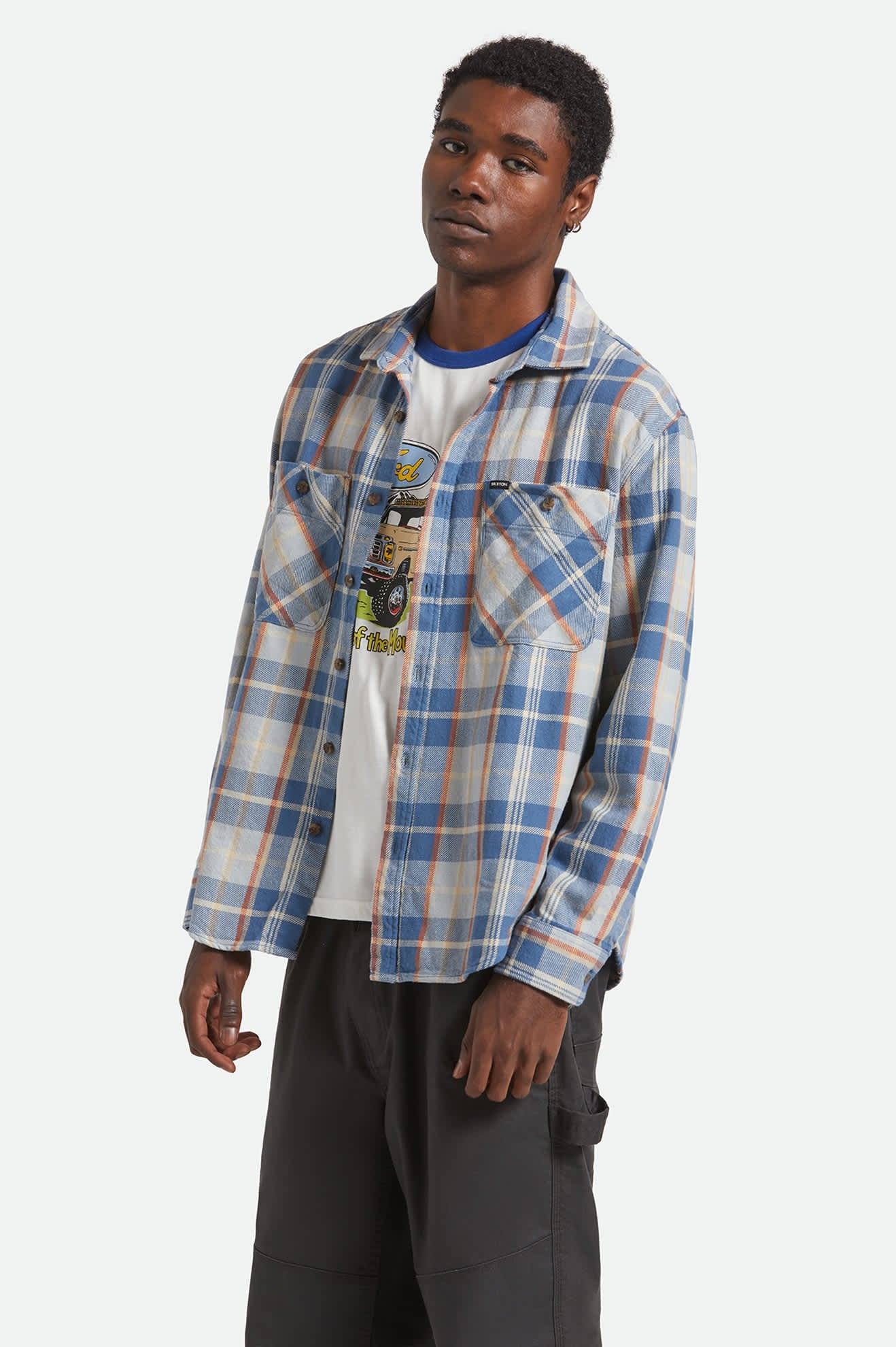 Vintage Wash Flannel - Blue/Orange