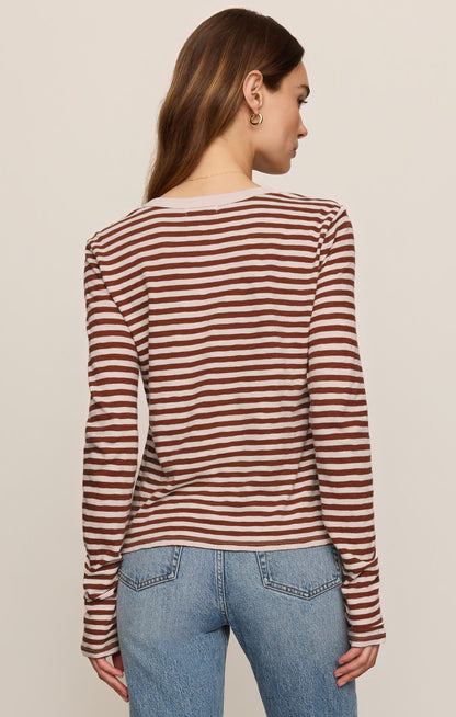 Junie L/S Stripe Slub Tee - Dark Rosewood