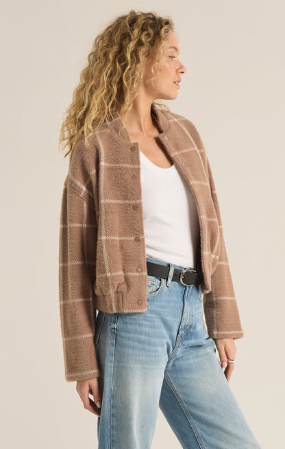 Lex Plaid Bomber Jacket - Heather Taupe