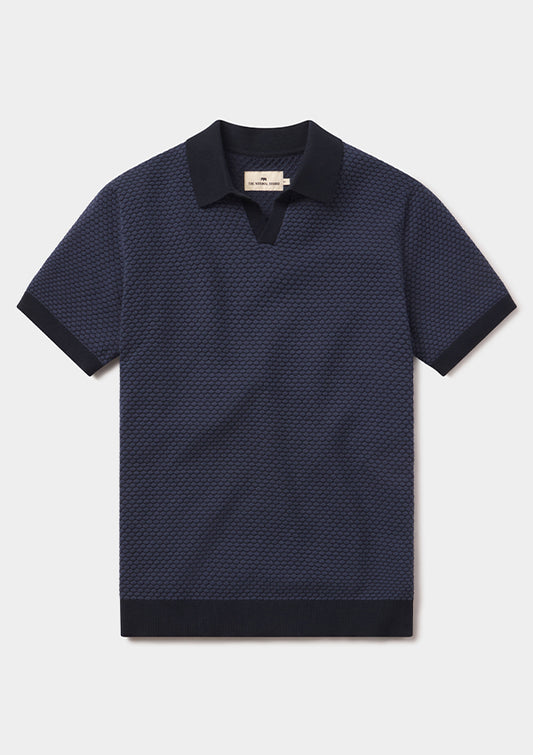 Robles Knit Jacquard Polo - Denim/Navy