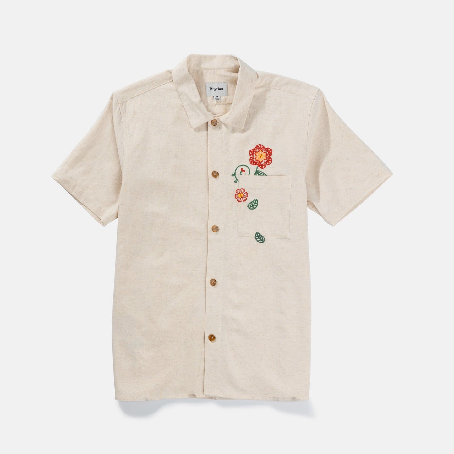 Flower Embroidery SS Shirt - Natural