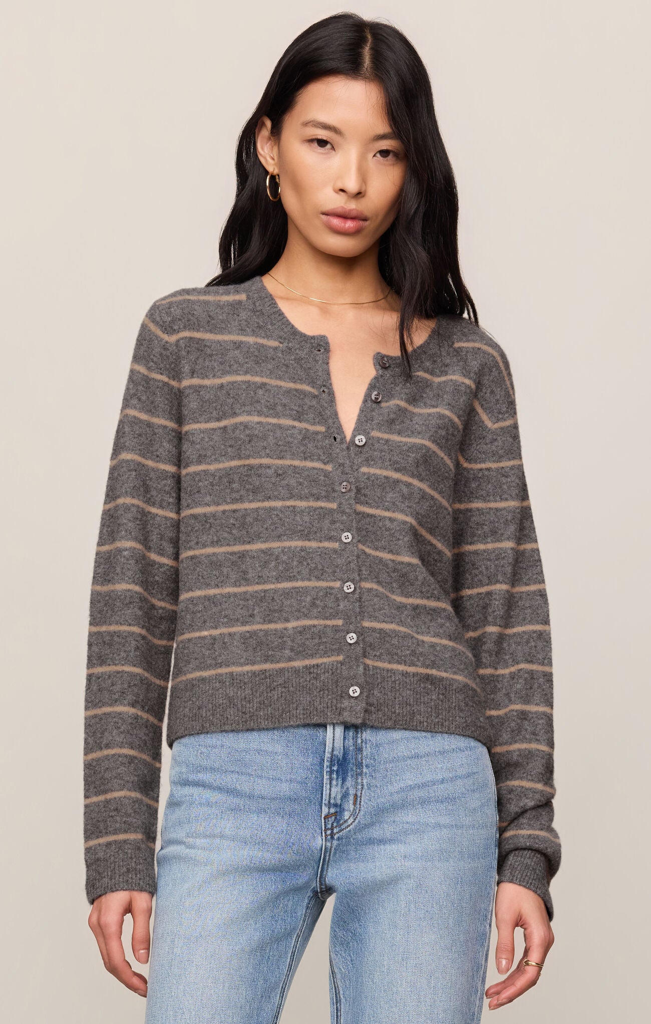 Medina Stripe Cardigan - Charcoal Heather