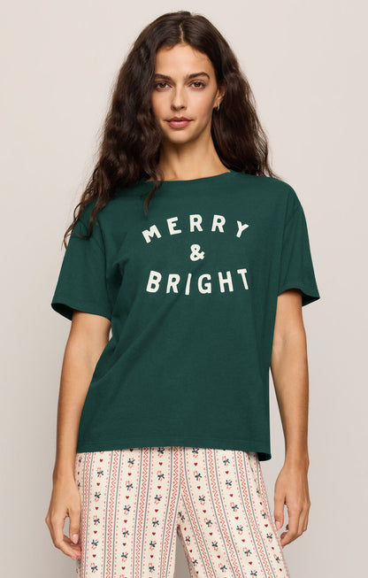 Merry & Bright Boyfriend Tee - Velvet Green