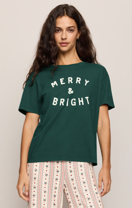 Merry & Bright Boyfriend Tee - Velvet Green