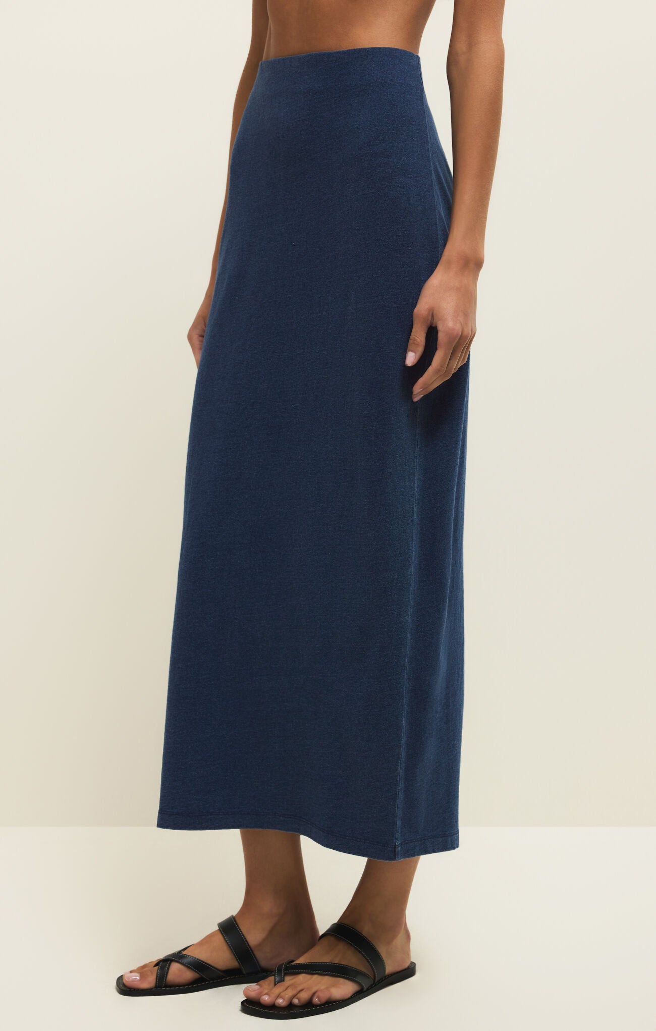 Gail Jersey Denim Midi Skirt - Indigo