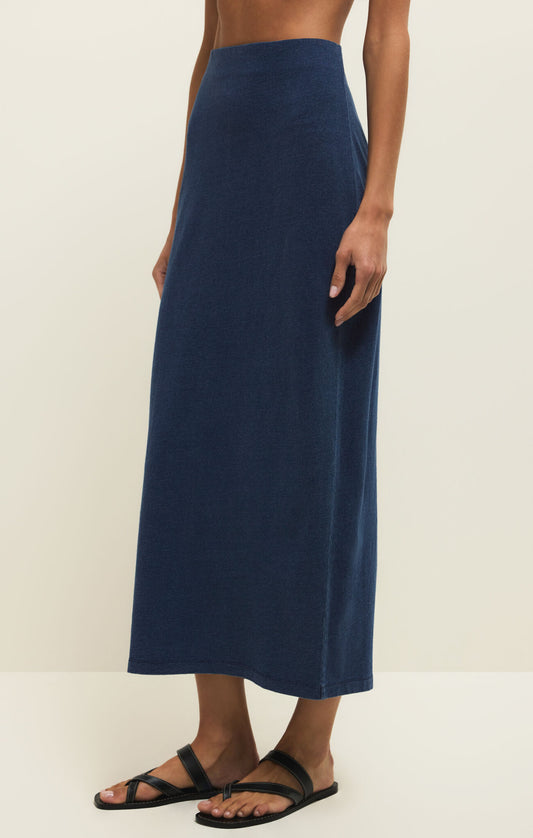Gail Jersey Denim Midi Skirt - Indigo