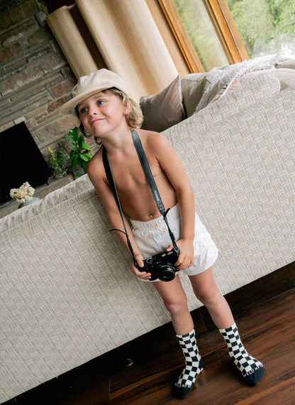 Kids Checkerboard Crew Socks - Black/Cream