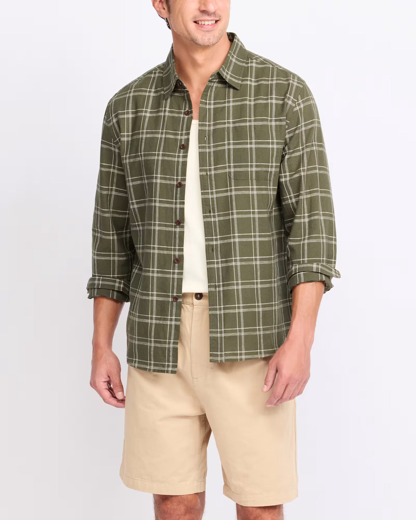 Tack Cotton Linen Shirt - Olive
