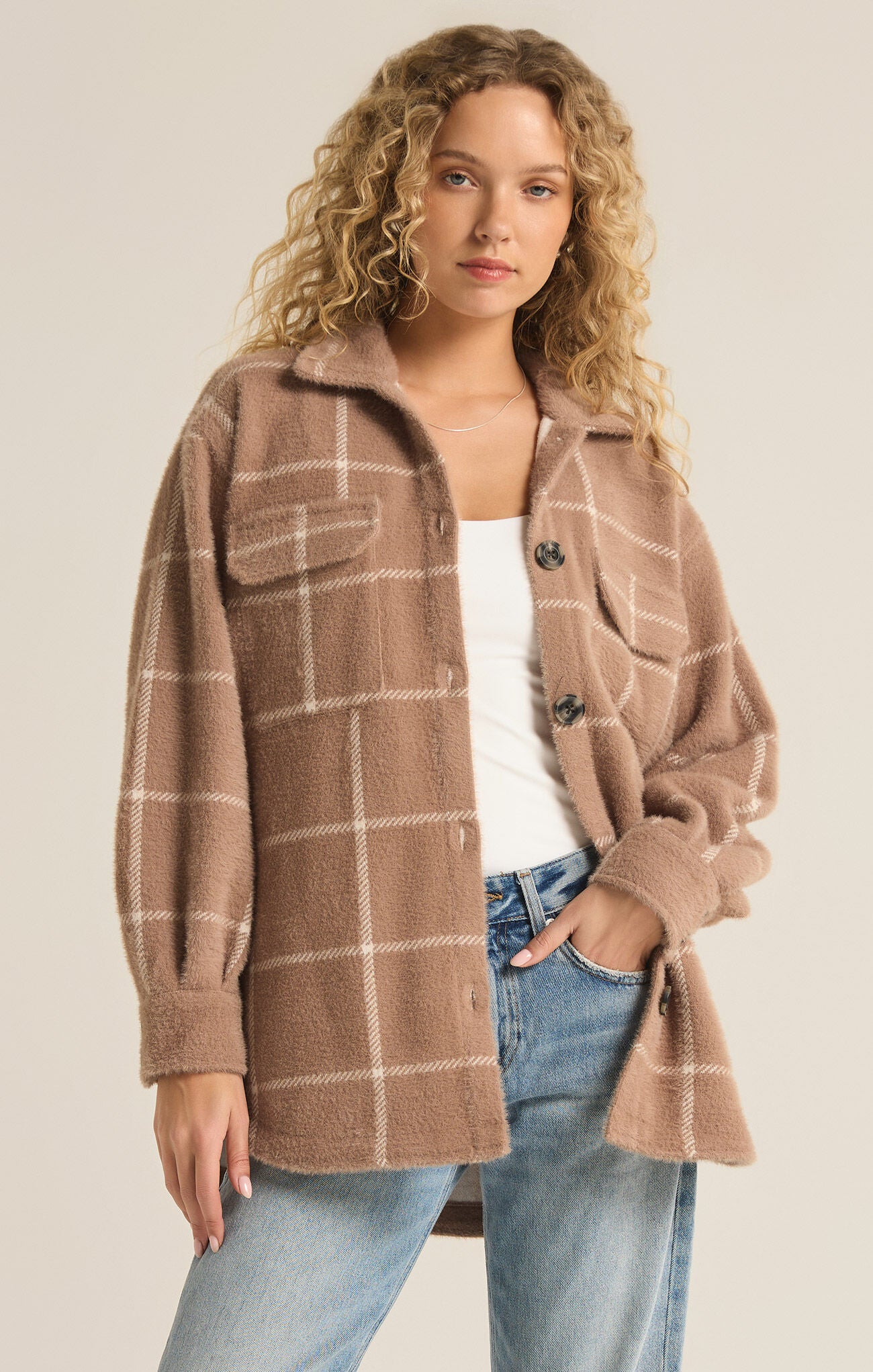 Plaid Tucker Jacket - Heather Taupe