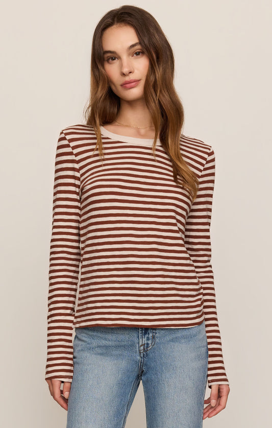 Junie L/S Stripe Slub Tee - Dark Rosewood