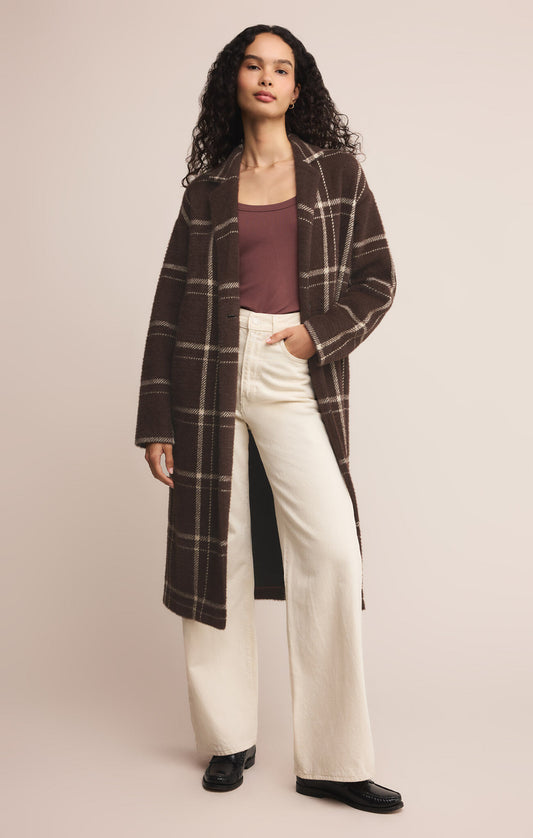 Mason Sweater Plaid Coat - Coffee Bean