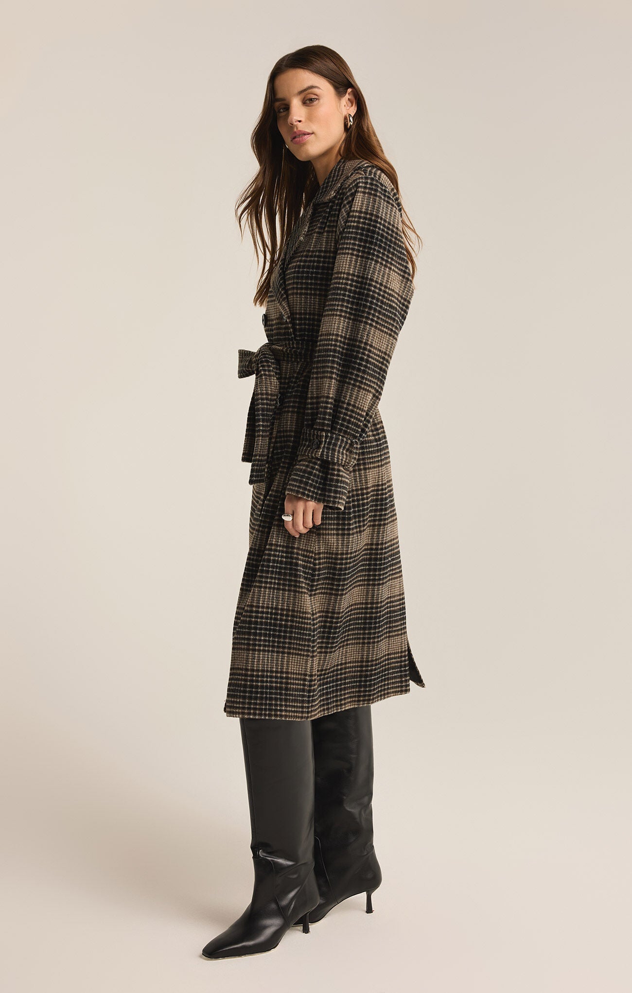 Jackie Plaid Trench - Latte