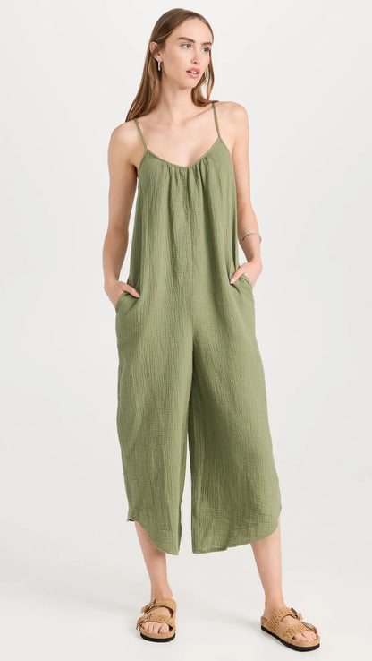 The Flared Gauze Jumpsuit - Olive Branch