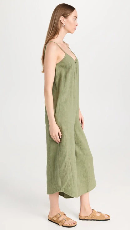 The Flared Gauze Jumpsuit - Olive Branch