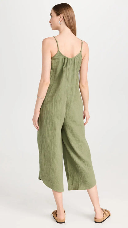 The Flared Gauze Jumpsuit - Olive Branch