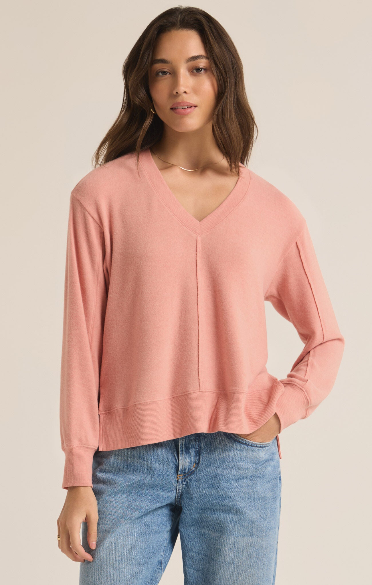 Wilder Cloud V-Neck LS Top - Rose Haze