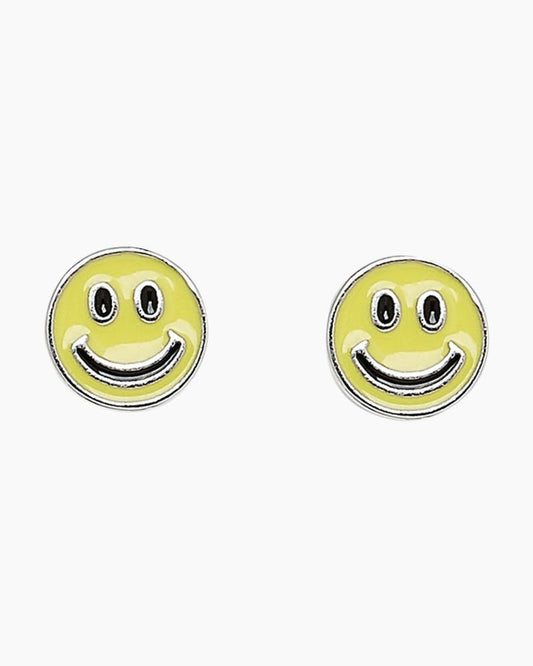 Happy Face Stud Earring - Silver