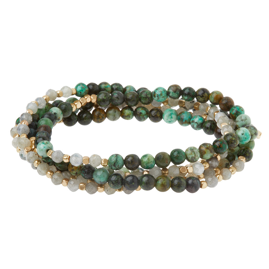 Labradorite & African Turquoise/Gold Duo Wrap Bracelet/Necklace/Pin