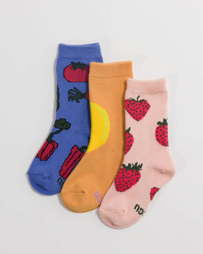 Kid's Crew Sock Set of 3 - Fruits & Veggies SM