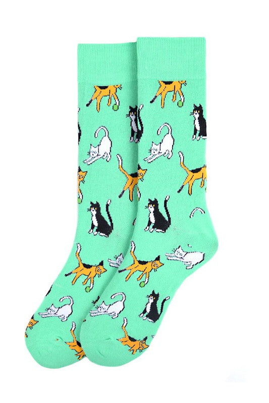 Men's Turquoise Playful Cats Socks