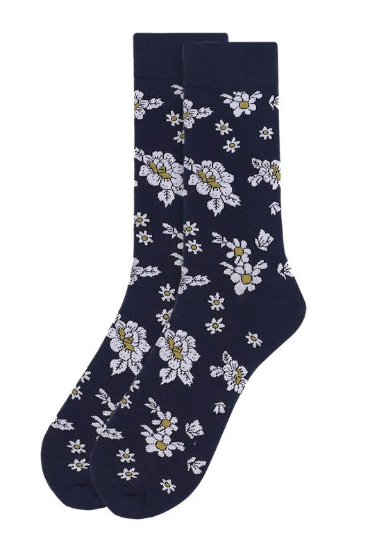 Men's Navy Floral Wedding Socks