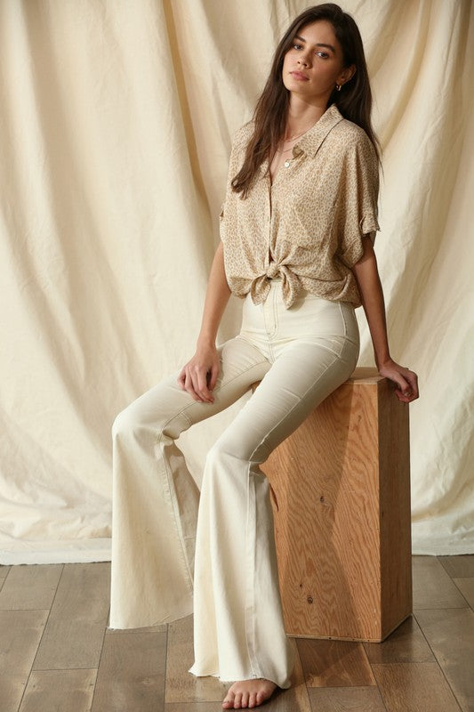The Dylan Button Down Top - Taupe Brown