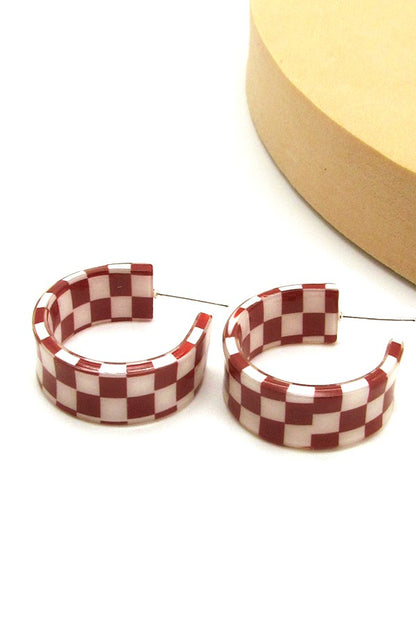 Red Checkered Hoop Earrings
