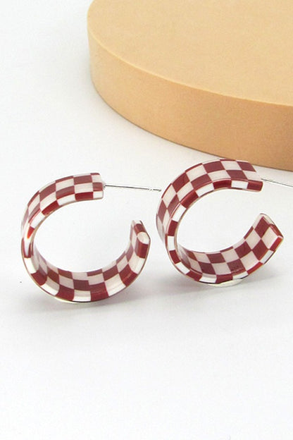 Red Checkered Hoop Earrings