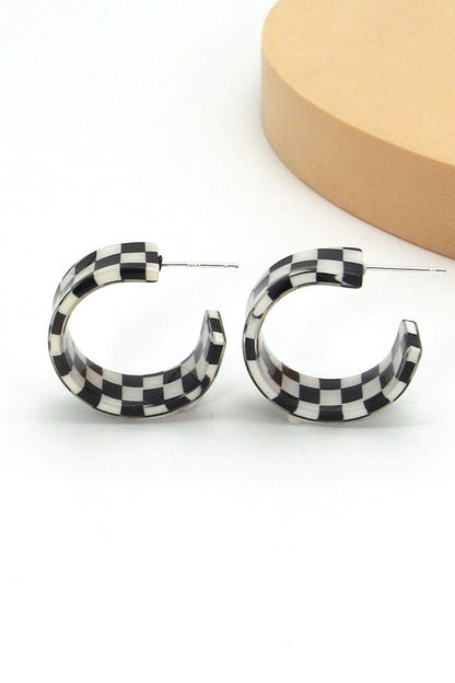 Black Checkered Hoop Earrings