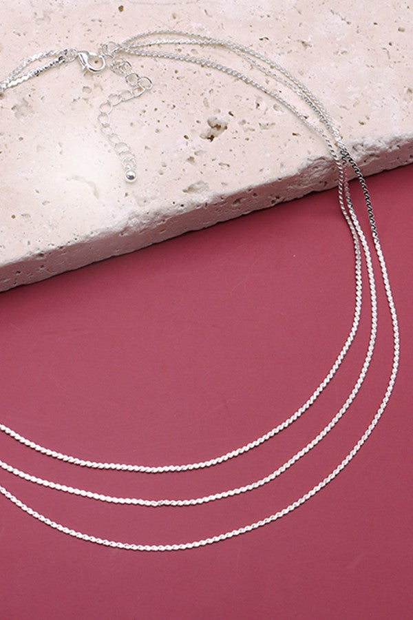 Triple Layer Flat Chain Necklace - Silver