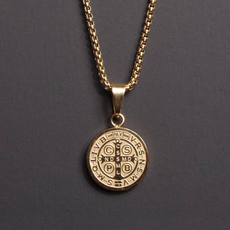 Gold St. Benedict Medal Men's Necklace (Small)
