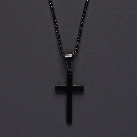 Medium Black Cross Necklace For Men (20")
