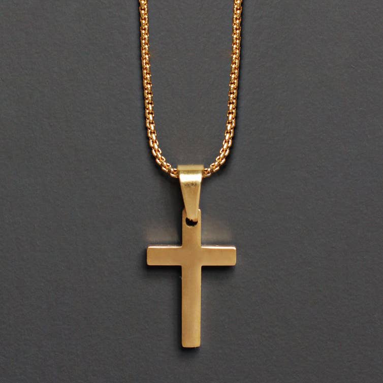 Medium Gold Cross Necklace For Men (20")