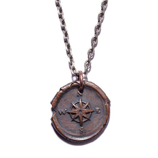 Copper Wax Seal Compass Necklace
