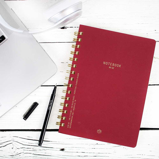 Textured Paper Twin Wire Notebook Medium - Burgundy