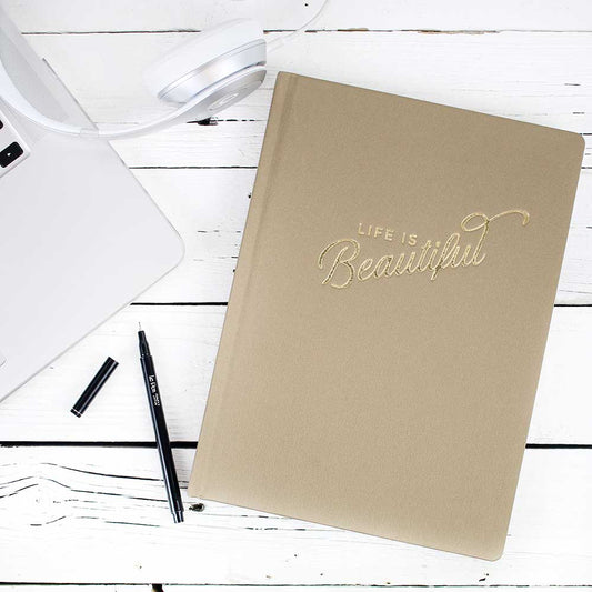 Taupe Book Cloth Journal - Life is Beautiful