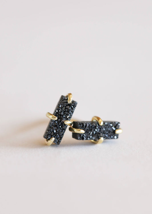 Black Druzy Bar Stud